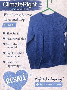 Cuddl Duds Heathered Blue Long Sleeve Thermal Top